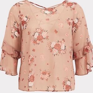 DUSTY PINK FLORAL CHIFFON STRAPPY BLOUSE